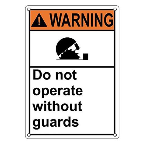 Weatherproof Plastic Vertical Ansi Warning Do Not Operate Without Guards Sign With