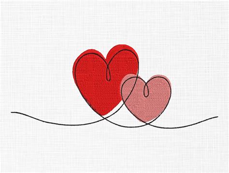 Two Heart Embroidery Design Love Line Art Embroidery Design Etsy