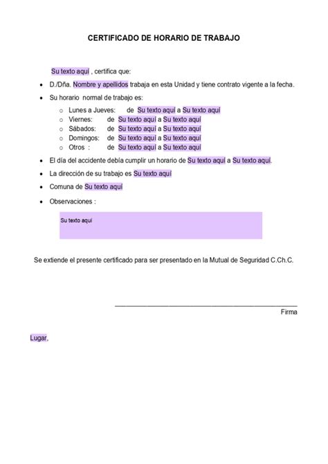 Como Hacer Un Certificado De Horario Laboral Dia Laborable