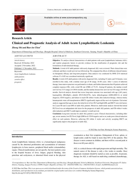 Pdf Clinical And Prognostic Analysis Of Adult Acute Lymphoblastic