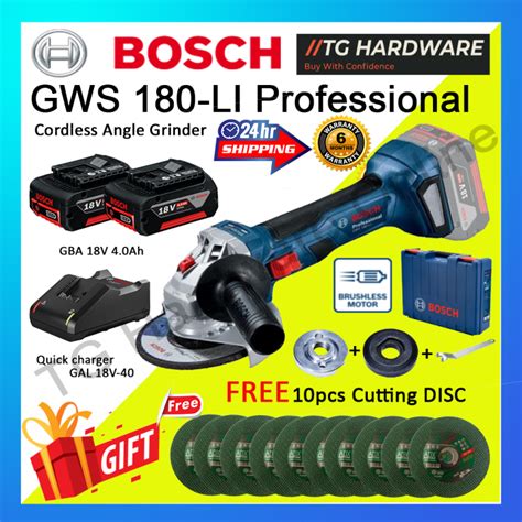 ⚡bosch Gws 180 Li Cordless Angle Grinder Brushless Mesin Pencanai