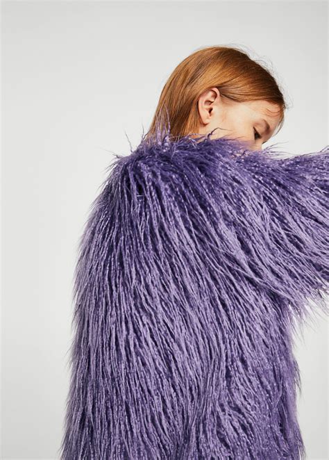 Lyst Mango Faux Fur Coat In Purple