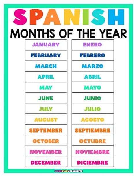 Months Of The Year In Spanish Printables