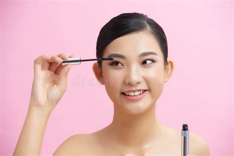 Beautiful Woman Mascara Applying Makeup Natural Portrait Beauty Concept