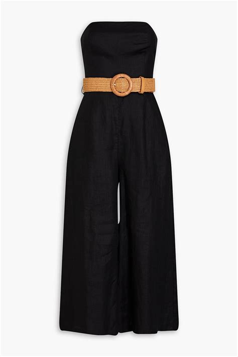 Zimmermann Strapless Cropped Belted Linen Wide Leg Jumpsuit The Outnet