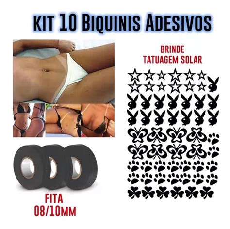 Kit 10 Biquinis Bronzeamento De Fita Adesiva Cortada Brinde