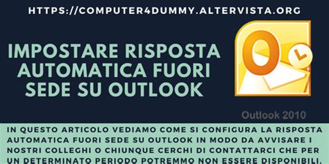 Impostare Risposta Automatica Fuori Sede Su Outlook Computer 4 Dummy