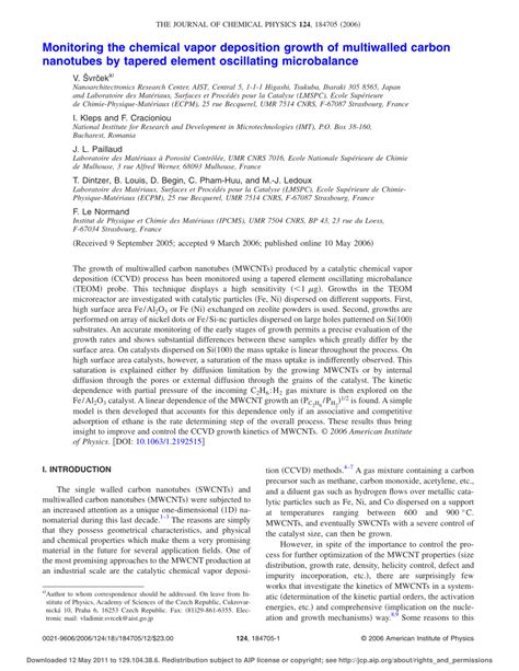 Pdf Monitoring The Chemical Vapor Deposition Growth Of Multiwalled