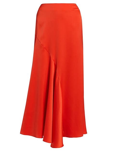 Derek Lam 10 Crosby Paulette Pleated Satin Midi Skirt Sunset