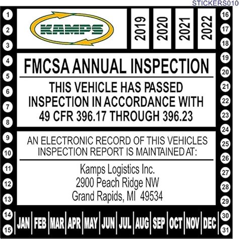 Us Dot Annual Inspection Decal For Fmcsa 49 Cfr Part 396