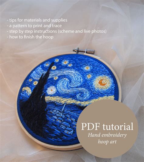 The Starry Night Hand Embroidery Tutorial Pdf Van Gogh Etsy España