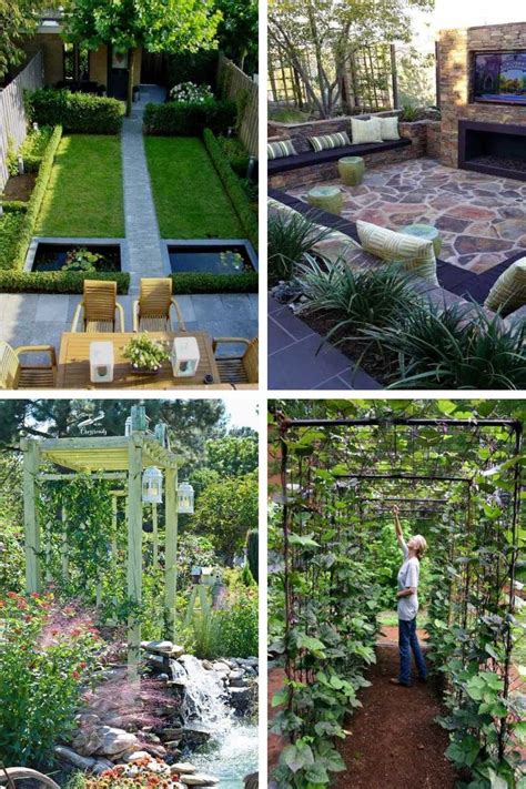 Four Different Views Of An Outdoor Garden With Various Plants And