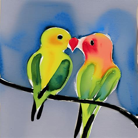 Lovebirds Valentines Day Watercolor Art Painting Creative Fabrica