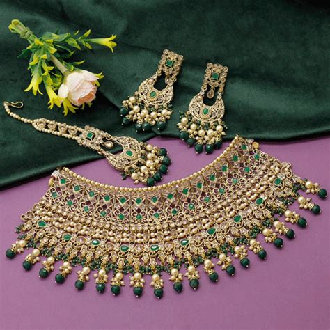 Brass Fusion Arts Mehendi Polish Bridal Choker Necklace Set Occasion