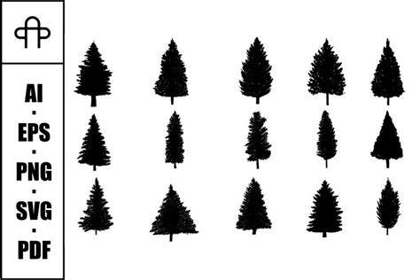 Pine Tree Silhouette Set Collection Vector Illustration