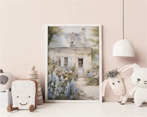 Neutral Wildflower Nursery Print Printable French Country Cottage Wall