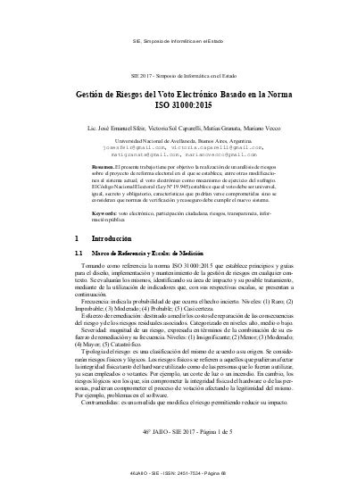 Gestión de riesgos del voto electrónico basado en la norma ISO 31000 2015