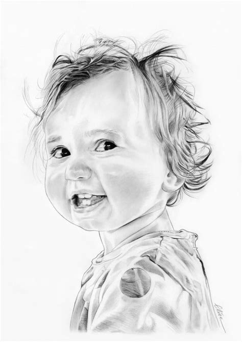 Portrait Dessin En Noir Et Blanc D Une Petite Fille Souriante Les