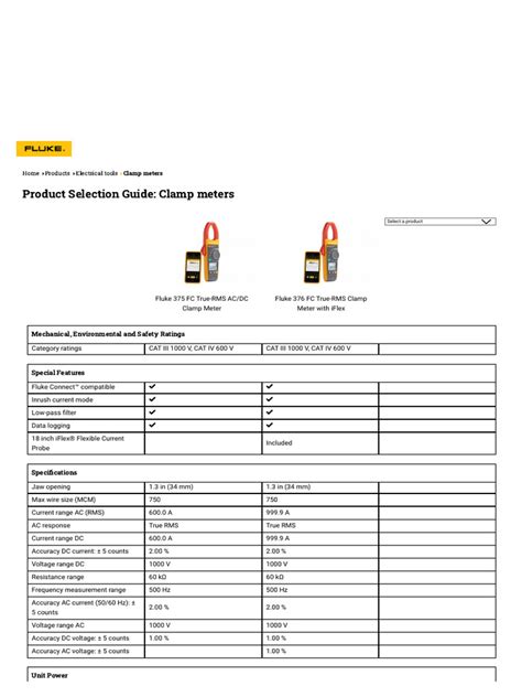 Product Selection Guide - Clamp Meters - Fluke | PDF | Alternating ...