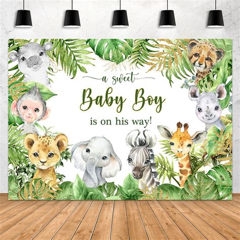 Buy Aperturee 7x5ft Jungle Safari Animals Baby Shower Backdrop Baby Boy is On His Way It's a Boy ...