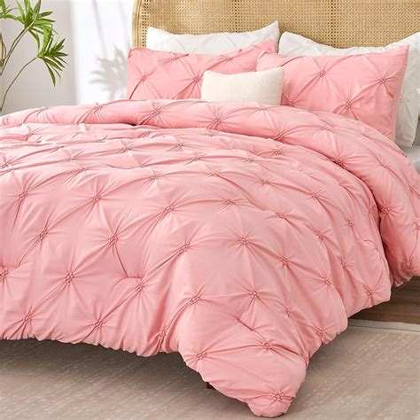 Bedelite Pink King Size Comforter Set 3 Pieces Boho Pintuck Bedding Comforter Sets