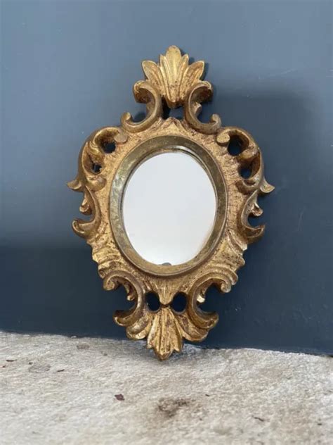 PETIT MIROIR DORÉ Oval Style Baroque Signé DV Cadre Vintage Année 60