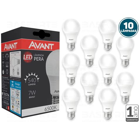 Kit 10 Lâmpadas Pera Led 7w 6500k Bulbo E27 Bivolt Avant Submarino