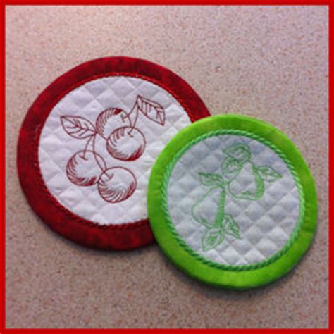 In The Hoop Fruit Coasters Applique Machine Embroidery Design