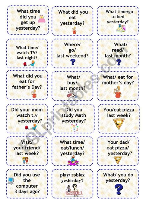 Past Simple Speaking Cards Bd