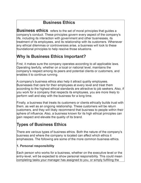 Business Ethics Business Ethics Business Ethics Refers To The Set Of