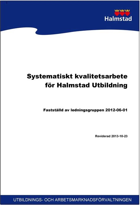 Systematiskt kvalitetsarbete för Halmstad Utbildning PDF Gratis