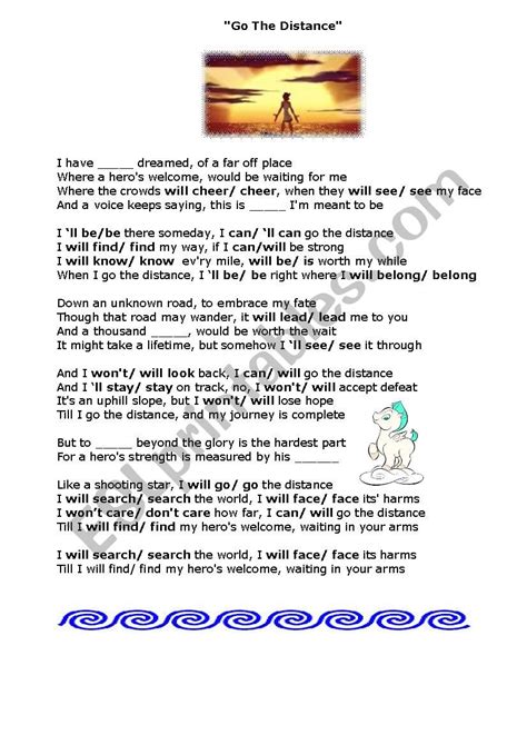 Go the distance - Hercules - ESL worksheet by Yasheriza