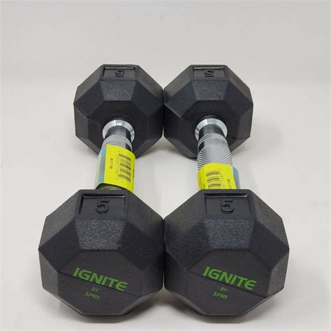 Set Of Ignite By Spri Lb Dumbbell Pair Rubber Coated Hex Dumbbells