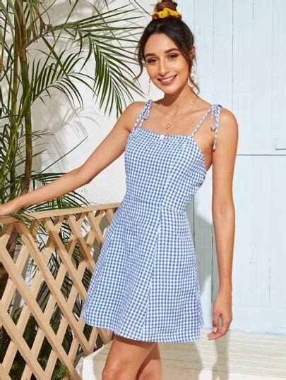 Shein Knot Strap Gingham Slip Dress Summer Fashion Outfits Gingham