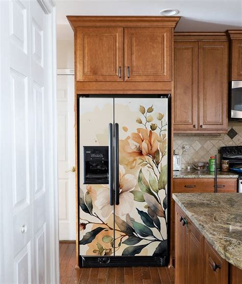 Fridge Wrap Floral Beige Refrigerator Wrap Vinyl Side By Side