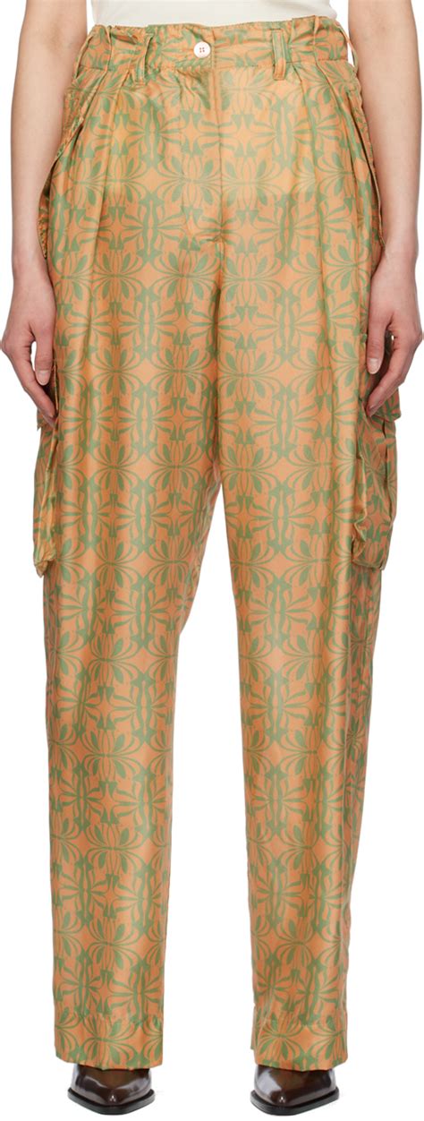 Orange Graphic Cargo Pants By Dries Van Noten On Sale