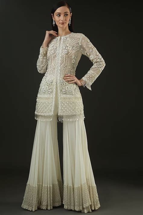 White Georgette Sharara Set By The Pink Mirror At Pernias Pop Up Shop