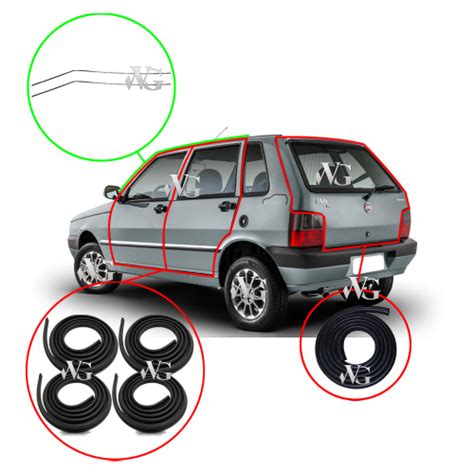 Kit Borrachas De Portas Pingadeiras Porta Malas Fiat Uno Portas