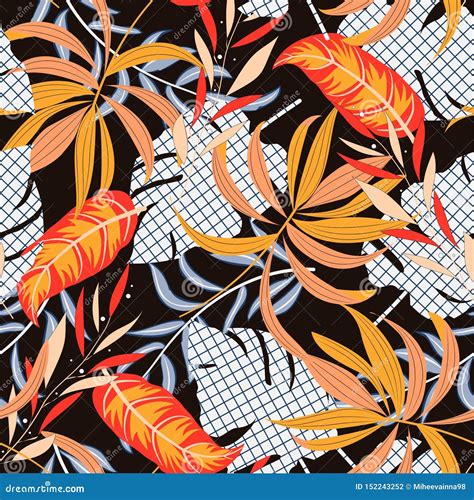 Trend Abstract Seamless Pattern With Colorful Tropical Leaves And