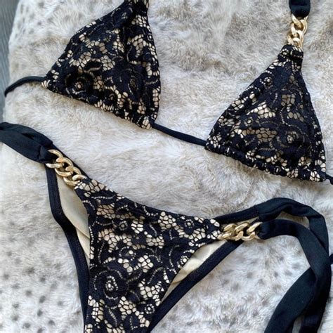 Gold Lace Tie Side Cheeky Bikini Etsy