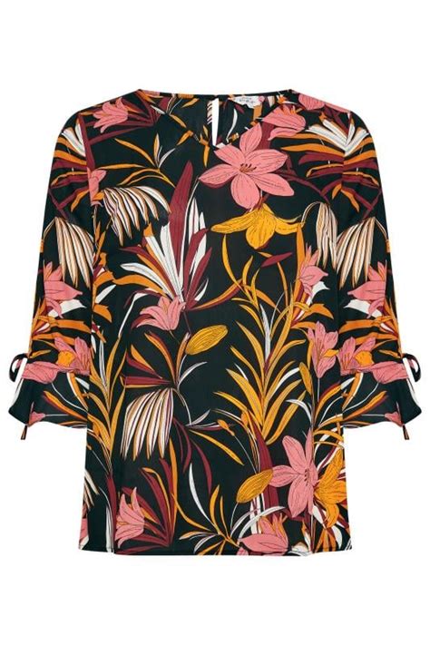 Evans Black Floral Print Blouse Evans