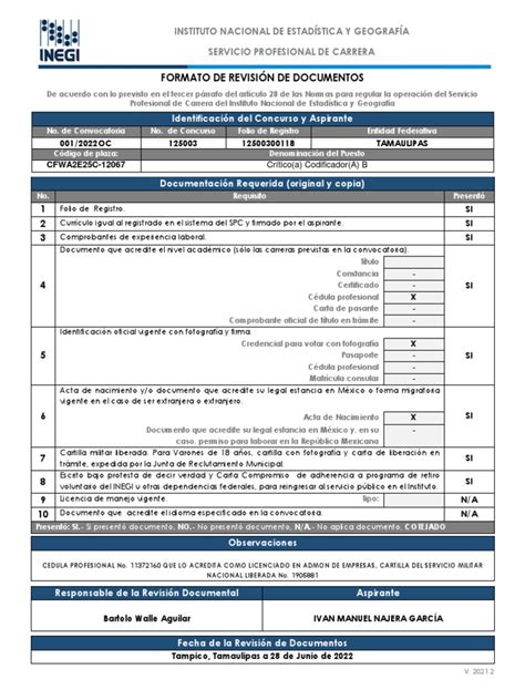 Formato De Revision Documental 2021 V2 Pdf Certificado De Nacimiento México