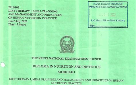 Diploma In Nutrition And Dietetic Module 3 Knec Past Papers Newsspot