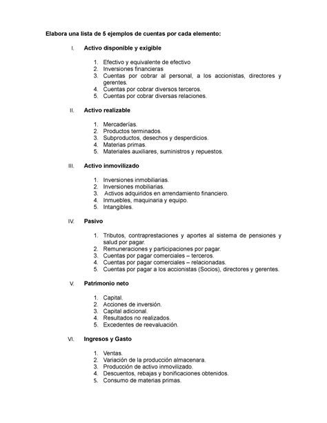 Ejemplos De Cuentas Del Plan Contable General Empresarial Elabora Una