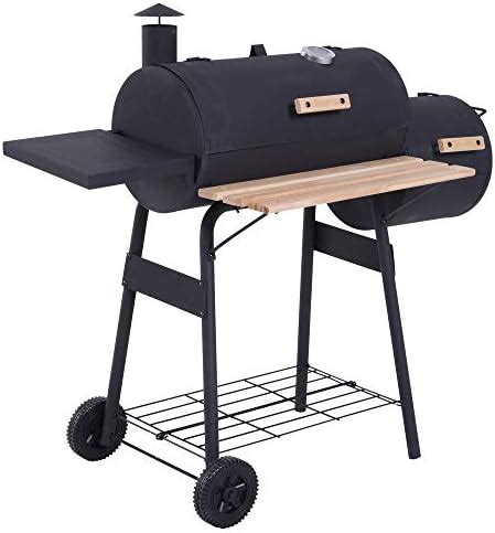 Outsunny Charcoal Barbecue Grill With Offset Smoker Barrel Bbq Trolley