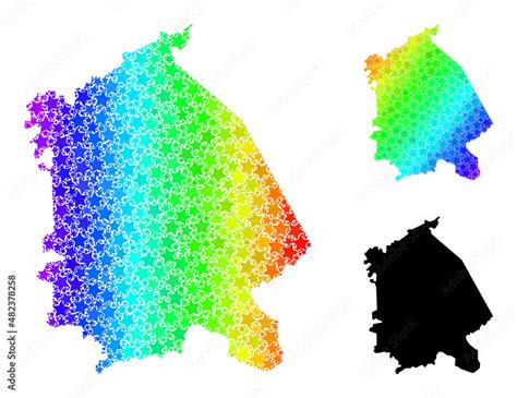 Rainbow gradient starred mosaic map of Pavlodar Region. Vector colored ...