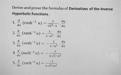 SOLVED: Derive and prove the formulas of derivatives of the inverse ...