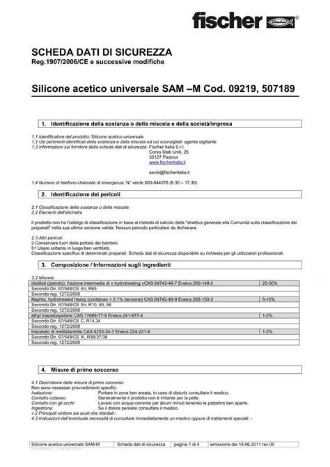 Scheda Dati Di Sicurezza Fischer Italia