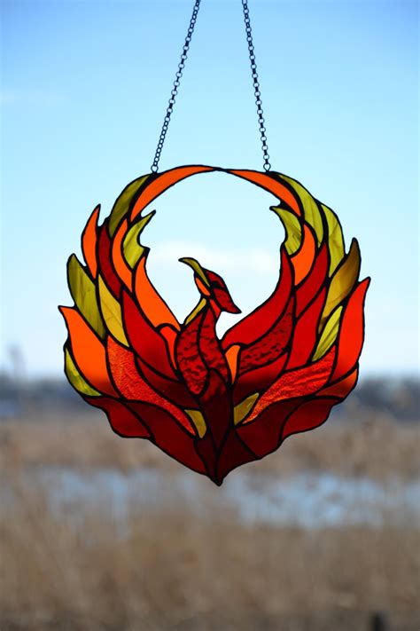 Firebird Stained Glass Suncatcher Window Hanging Flame Etsy In 2020 Stained Glass Diy