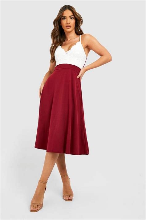 Lace Strappy Midi Skater Dress Boohoo Uk